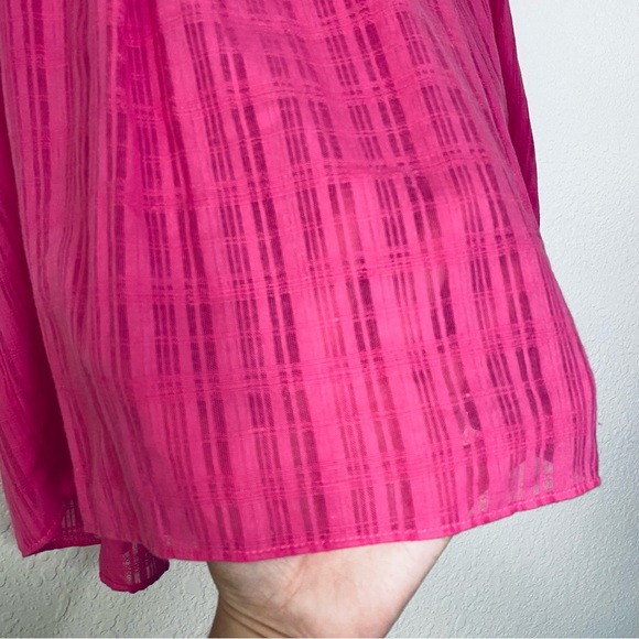 Umgee NEW Pink Lattice Plaid Flutter Sleeve Boho Flare Top Small - Picture 7 of 8